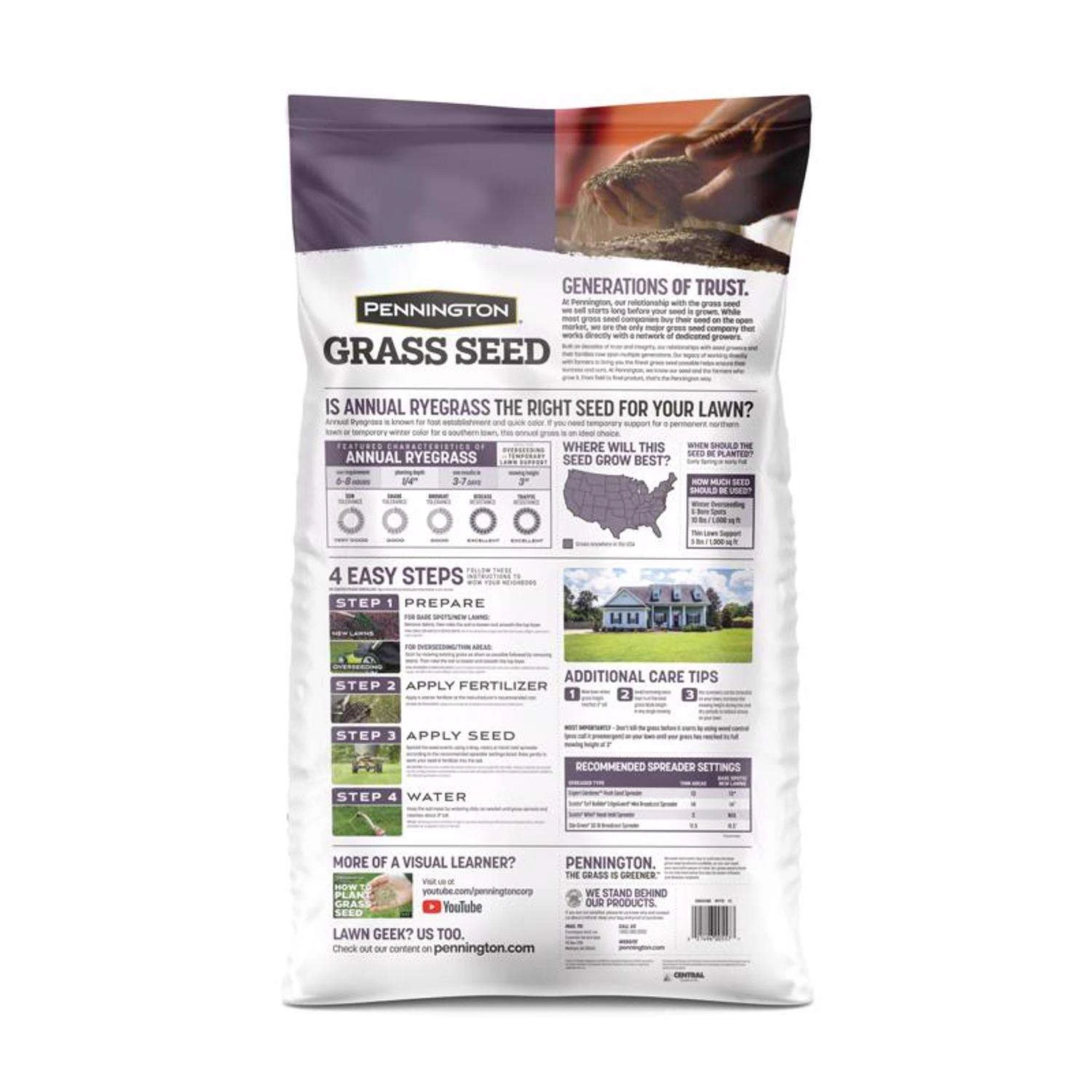 Pennington Annual Ryegrass Full Sun/Light Shade Grass Seed 50 Lb 2 Pennington Annual Ryegrass Full Sun/Light Shade Grass Seed 50 Lb - Image 2