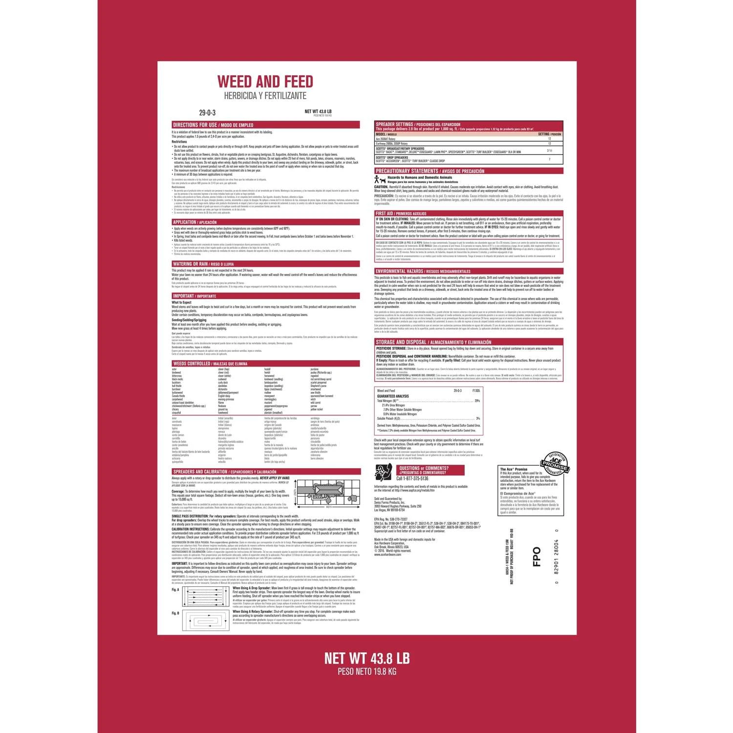 Ace Weed & Feed Lawn Fertilizer For All Grasses 15000 Sq Ft 2 Ace Weed & Feed Lawn Fertilizer For All Grasses 15000 Sq Ft - Image 2